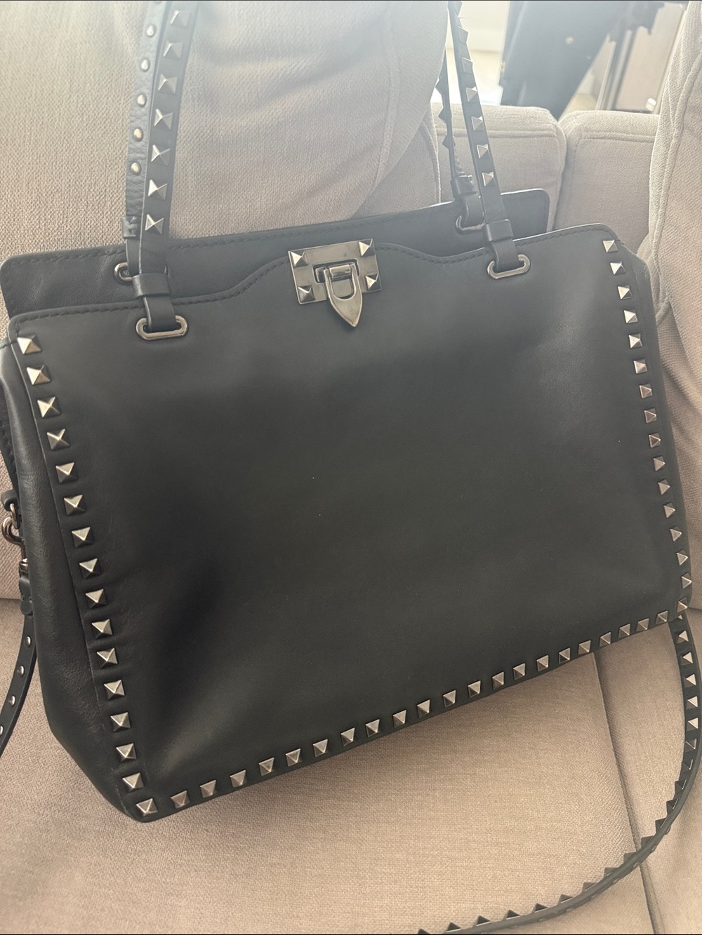 Black Studded Leather Tote Bag
